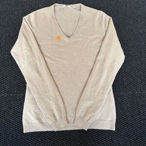 Uniqlo Women's V Neck Long Sleeve 100% Cashmere Pullover Sweater Beige Size M